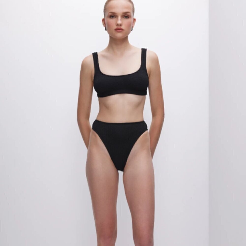 Good American Always Fits Good Waist Black Ribbed Bikini Bottom Size 7 4XL